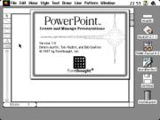 The about box for PowerPoint 1.0, with an empty document in the background.