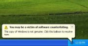 A Windows Genuine Advantage notification indicating a failed validation.