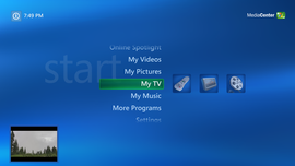 The main menu from Windows XP Media Center Edition 2005.